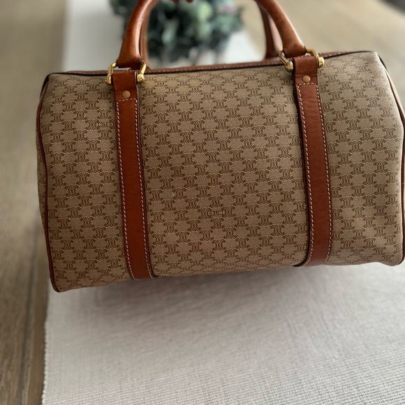 Celine Macadam Chestnut Brown and Tan coated canvas Boston Bag GUC - Picture 13 of 14